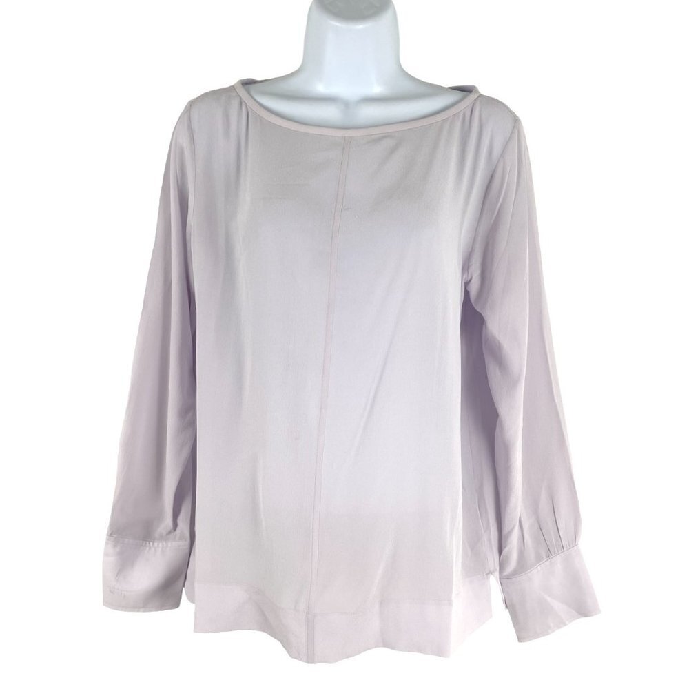 Everlane Blouse Top Womens Size 4‎ Silk Purple Solid Long Sleeve Flawed TP-2441